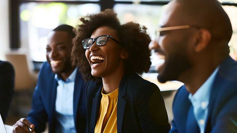 Colleagues laughing during employee education training