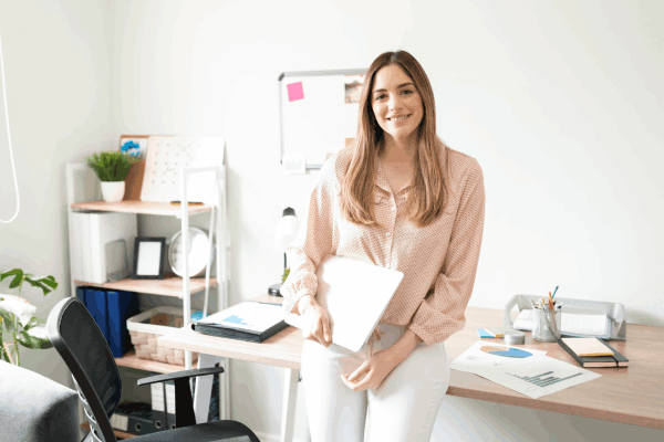 Payroll setup specialist in her office