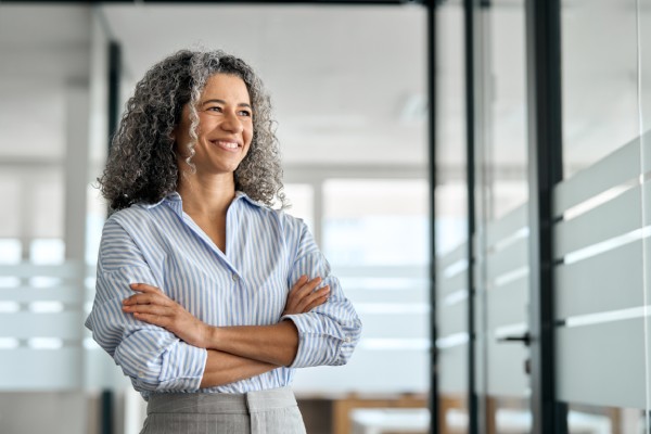 Professional woman happy she acquired web protection services