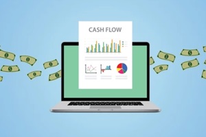 cash flow illustration with laptop money and graph chart